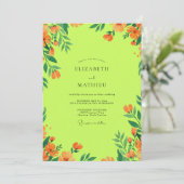 Invitation Mariage Fleur Sauvage Orange Chartreuse (Debout devant)