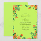 Invitation Mariage Fleur Sauvage Orange Chartreuse (Devant / Derrière)
