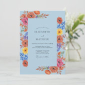 Invitation Mariage Fleur Sauvage Orange Ciel (Debout devant)