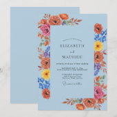 Invitation Mariage Fleur Sauvage Orange Ciel (Devant / Derrière)