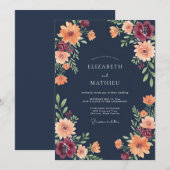 Invitation Mariage Fleur Sauvage Orange de Minuit (Devant / Derrière)