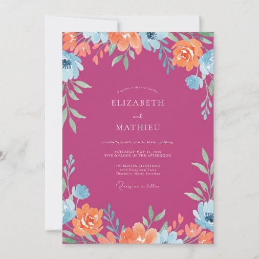 Invitation Mariage Fleur Sauvage Orange Fuchsia (Devant)