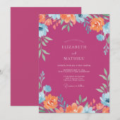 Invitation Mariage Fleur Sauvage Orange Fuchsia (Devant / Derrière)