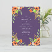 Invitation Mariage Fleur Sauvage Orange Violet (Debout devant)