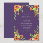 Invitation Mariage Fleur Sauvage Orange Violet (Devant / Derrière)