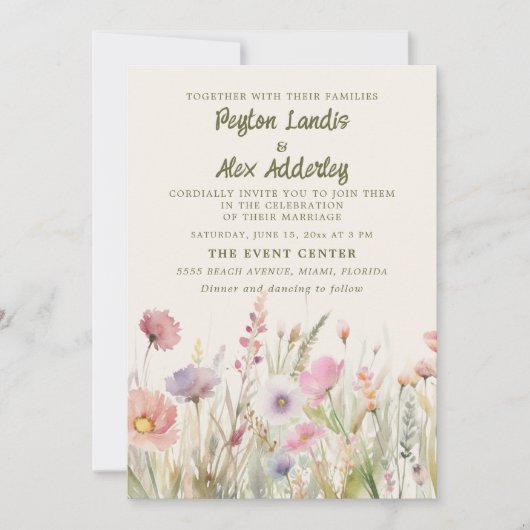 Invitation Mariage Fleur sauvage Pastel Watercolor (Devant)