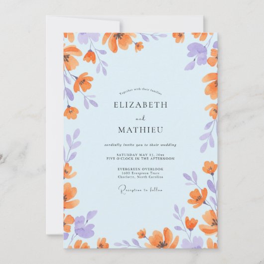 Invitation Mariage Fleur Sauvage Péché Azur (Devant)