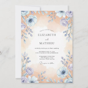 Invitation Mariage Fleur Sauvage Pêche et Pervenche