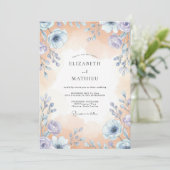 Invitation Mariage Fleur Sauvage Pêche et Pervenche (Debout devant)