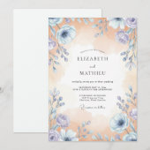 Invitation Mariage Fleur Sauvage Pêche et Pervenche (Devant / Derrière)