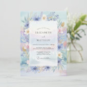 Invitation Mariage Fleur Sauvage Pêche Pervenche (Debout devant)