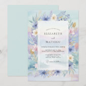 Invitation Mariage Fleur Sauvage Pêche Pervenche (Devant / Derrière)