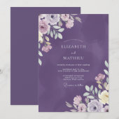 Invitation Mariage Fleur Sauvage Peinte d'Améthyste (Devant / Derrière)