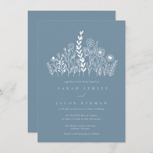 Invitation Mariage Fleur sauvage périphérique (Devant / Derrière)