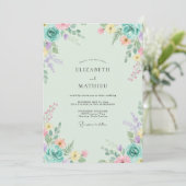 Invitation Mariage Fleur Sauvage Periwinkle Menthe (Debout devant)