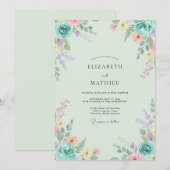 Invitation Mariage Fleur Sauvage Periwinkle Menthe (Devant / Derrière)