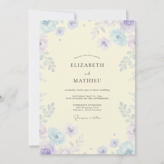 Invitation Mariage Fleur Sauvage Pervenche Beurre (Devant)