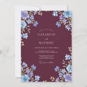 Invitation Mariage Fleur Sauvage Pervenche Bourgogne Riche