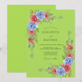 Invitation Mariage Fleur Sauvage Pervenche Lime (Devant / Derrière)