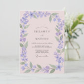 Invitation Mariage Fleur Sauvage Pervenche Rose Pâle (Debout devant)