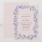 Invitation Mariage Fleur Sauvage Pervenche Rose Pâle (Devant / Derrière)