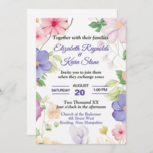 Invitation Mariage Fleur sauvage Pink and Purple Pastel
