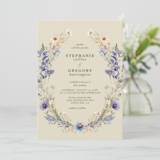 Invitation Mariage Fleur sauvage pourpre (Debout devant)