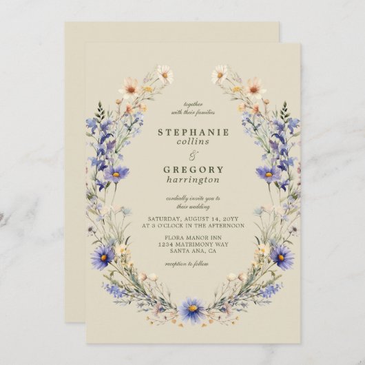 Invitation Mariage Fleur sauvage pourpre (Devant / Derrière)