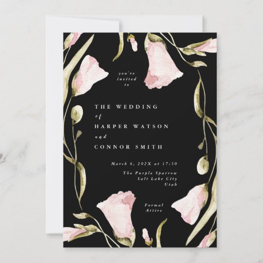 Invitation Mariage Fleur sauvage Premium Black Pampas Boho (Devant)