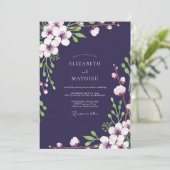Invitation Mariage Fleur Sauvage Prune Foncé (Debout devant)