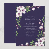 Invitation Mariage Fleur Sauvage Prune Foncé (Devant / Derrière)