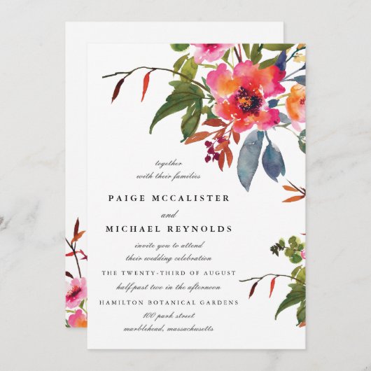 Invitation Mariage Fleur sauvage rose (Devant / Derrière)