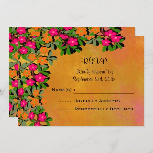 Invitation Mariage Fleur sauvage rose et orange RSVP (Devant / Derrière)