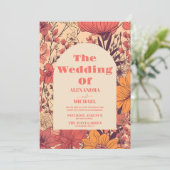 Invitation Mariage Fleur sauvage rose jaune orange (Debout devant)