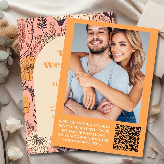 Invitation Mariage Fleur sauvage rose jaune rose