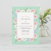 Invitation Mariage Fleur Sauvage Rose Menthe (Debout devant)