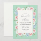 Invitation Mariage Fleur Sauvage Rose Menthe (Devant / Derrière)