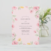 Invitation Mariage Fleur Sauvage Rose Pâle (Debout devant)