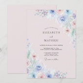 Invitation Mariage Fleur Sauvage Rose Pervenche (Devant / Derrière)