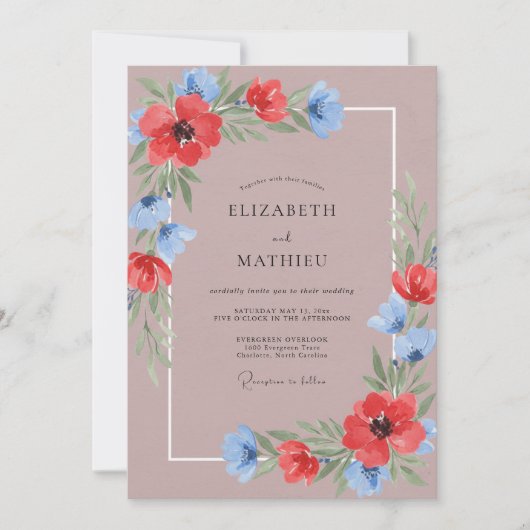 Invitation Mariage Fleur Sauvage Rouge Mauve (Devant)