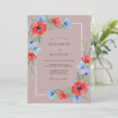 Invitation Mariage Fleur Sauvage Rouge Mauve (Debout devant)