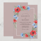 Invitation Mariage Fleur Sauvage Rouge Mauve (Devant / Derrière)