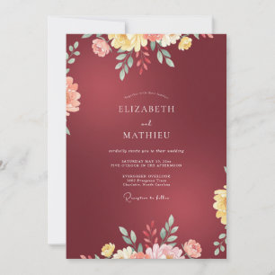 Invitation Mariage Fleur Sauvage Rouge Profond