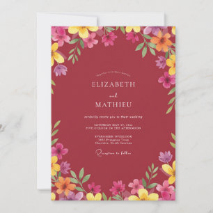 Invitation Mariage Fleur Sauvage Rouge Profond