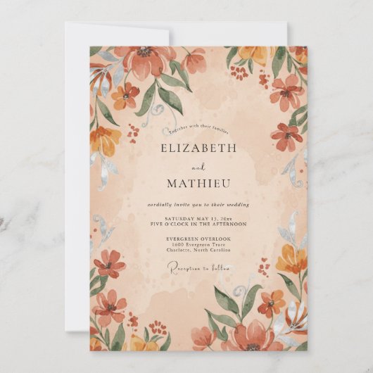 Invitation Mariage Fleur Sauvage Rouille Ocre (Devant)