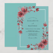 Invitation Mariage Fleur Sauvage Rouille Turquoise (Devant / Derrière)