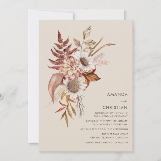 Invitation Mariage Fleur sauvage Rustic Fall (Devant)