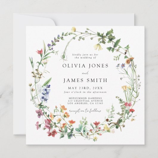 Invitation Mariage Fleur sauvage rustique (Devant)