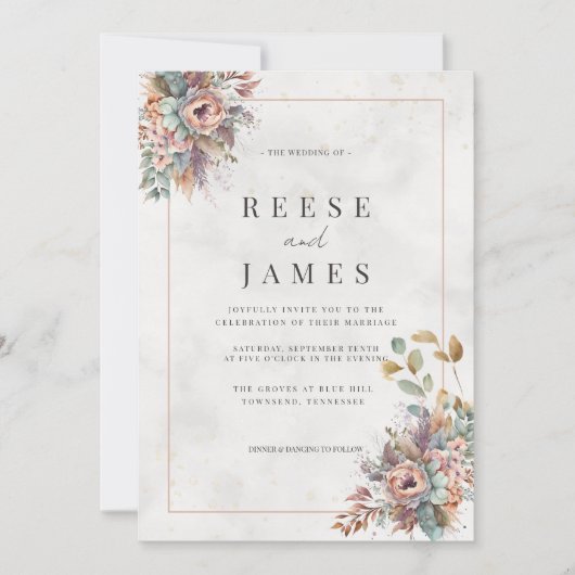 Invitation Mariage Fleur sauvage rustique (Devant)