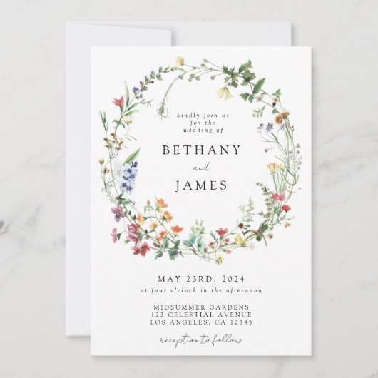 Invitation Mariage Fleur sauvage rustique (Devant)